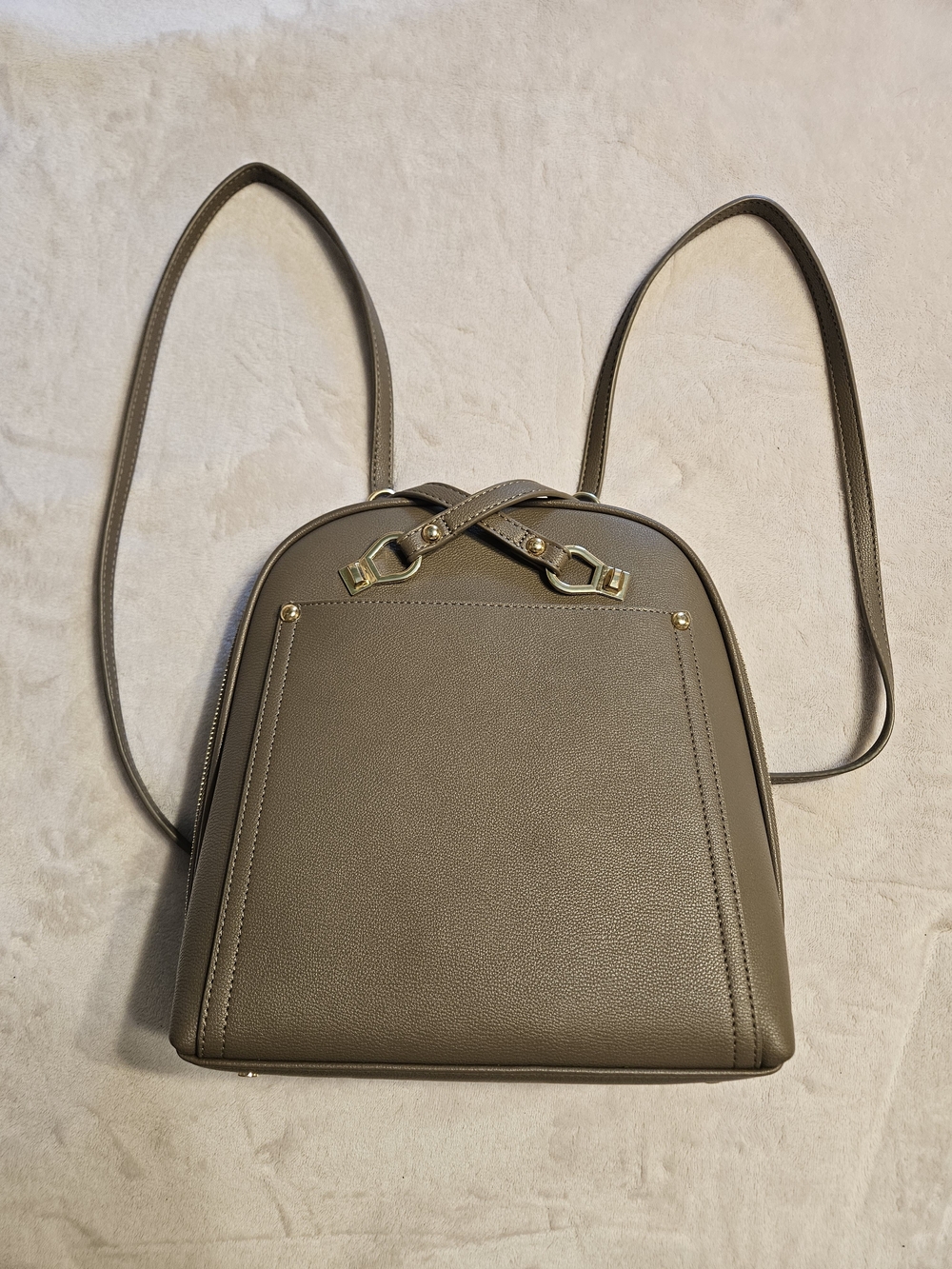 Taupe Miztique Daisy Convertible Backpack Purse Pebbled vegan leather Pockets